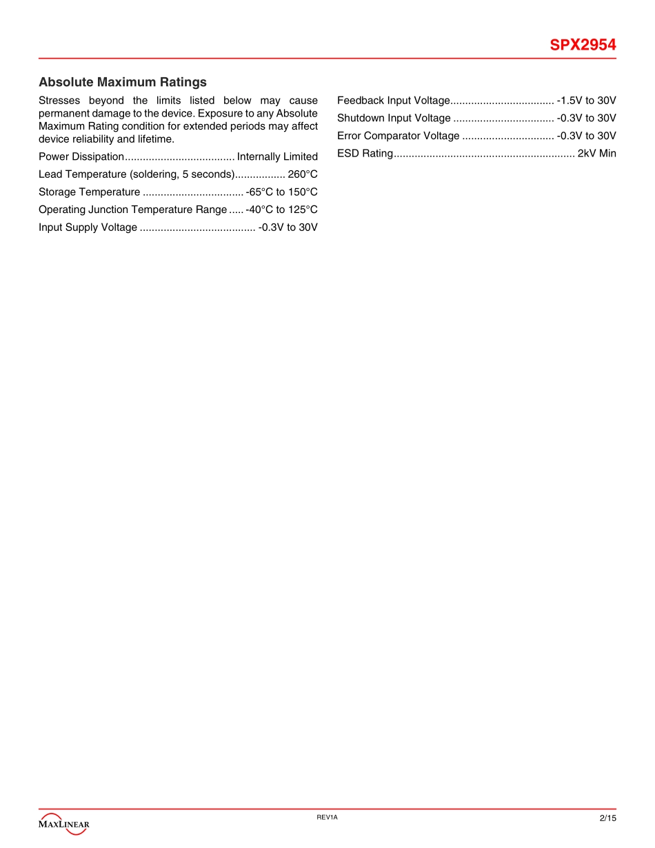 IC封装资料_电源管理芯片_SPX2954M3-L-5-0_TR.pdf_第2页