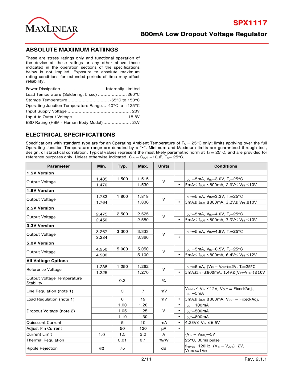 IC封装资料_电源管理芯片_SPX1117M3-L-3-3TR.pdf_第2页