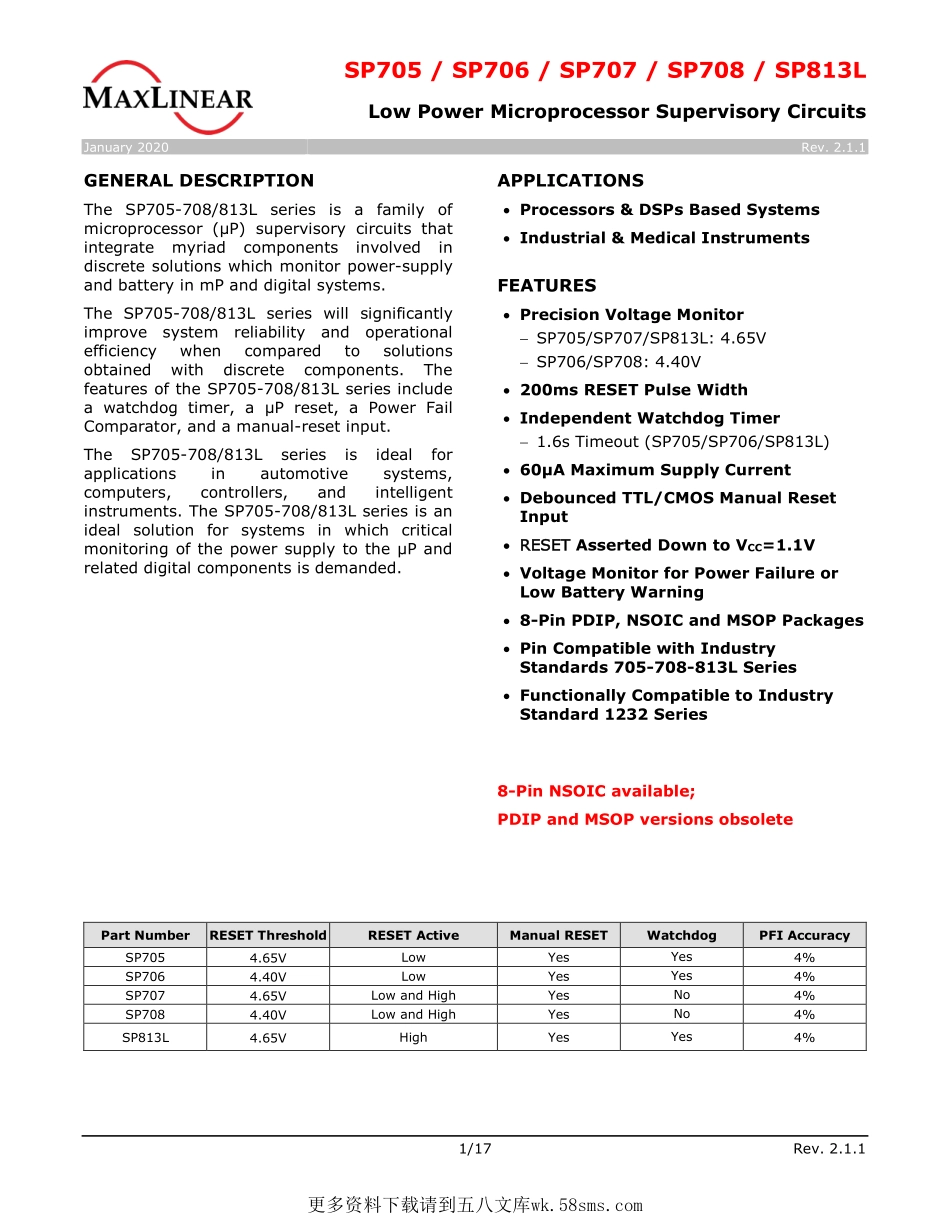 IC封装资料_电源管理芯片_SP708EN-L_TR.pdf_第1页