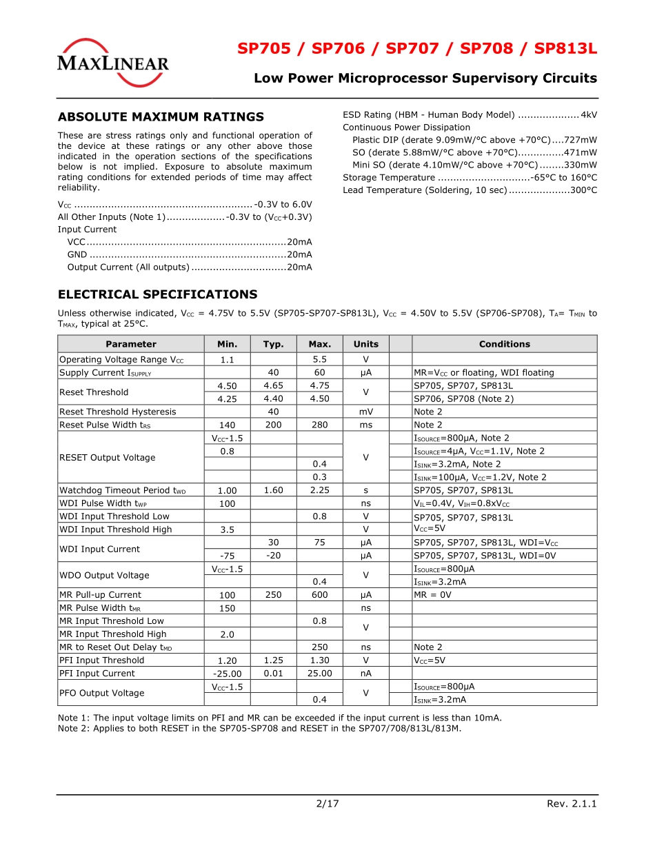 IC封装资料_电源管理芯片_SP708EN-L_TR.pdf_第2页