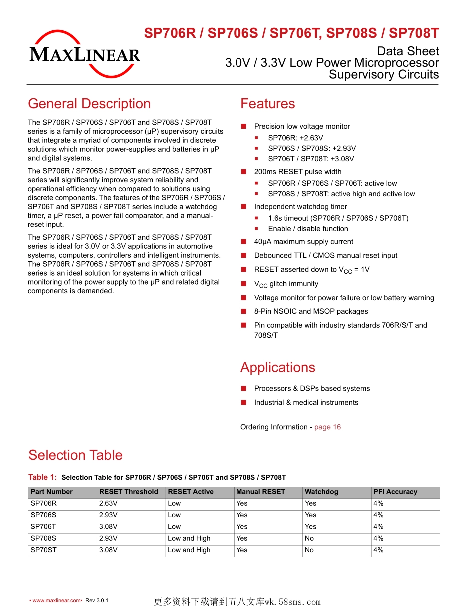 IC封装资料_电源管理芯片_SP706TEN-L_TR.pdf_第1页