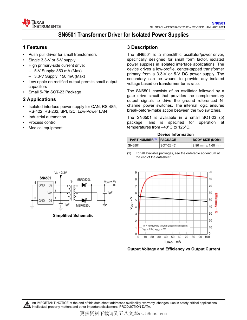 IC封装资料_电源管理芯片_SN6501DBVR.pdf_第1页