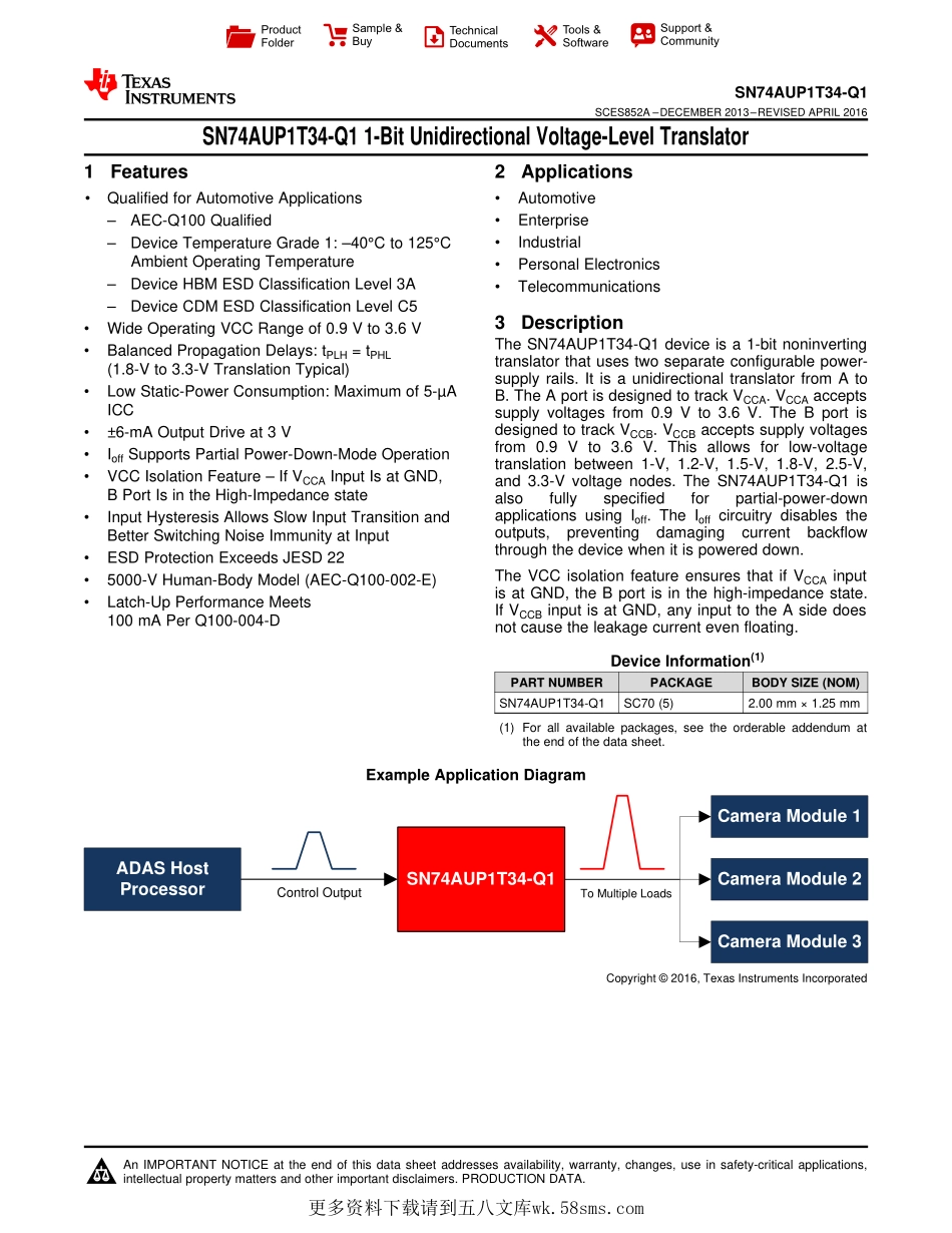 IC封装资料_电源管理芯片_SN74AUP1T34QDCKRQ1.pdf_第1页