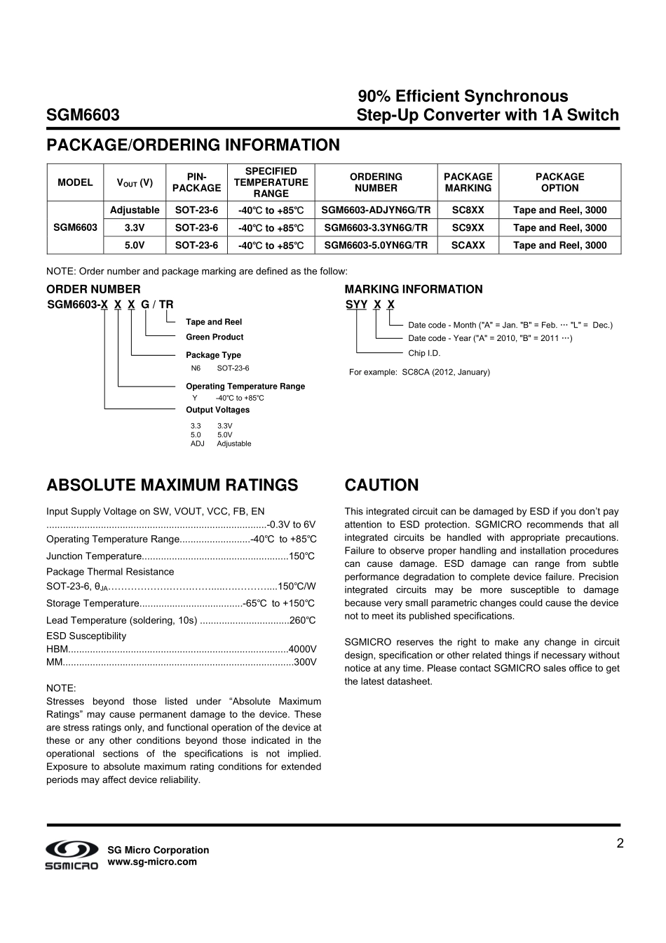 IC封装资料_电源管理芯片_SGM6603-ADJYN6GTR.pdf_第2页