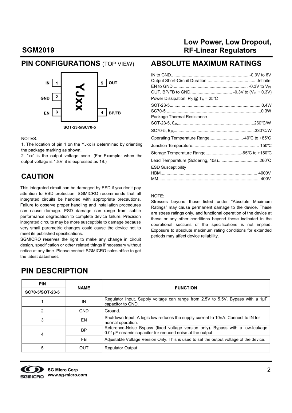 IC封装资料_电源管理芯片_SGM2019-3.0YN5G_TR.pdf_第2页