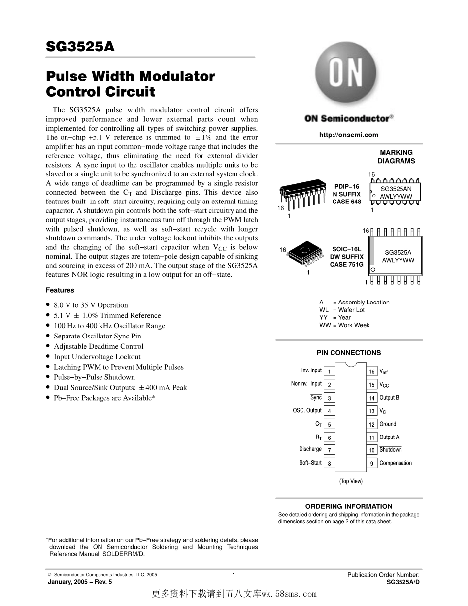 IC封装资料_电源管理芯片_SG3525ADWR2G.pdf_第1页