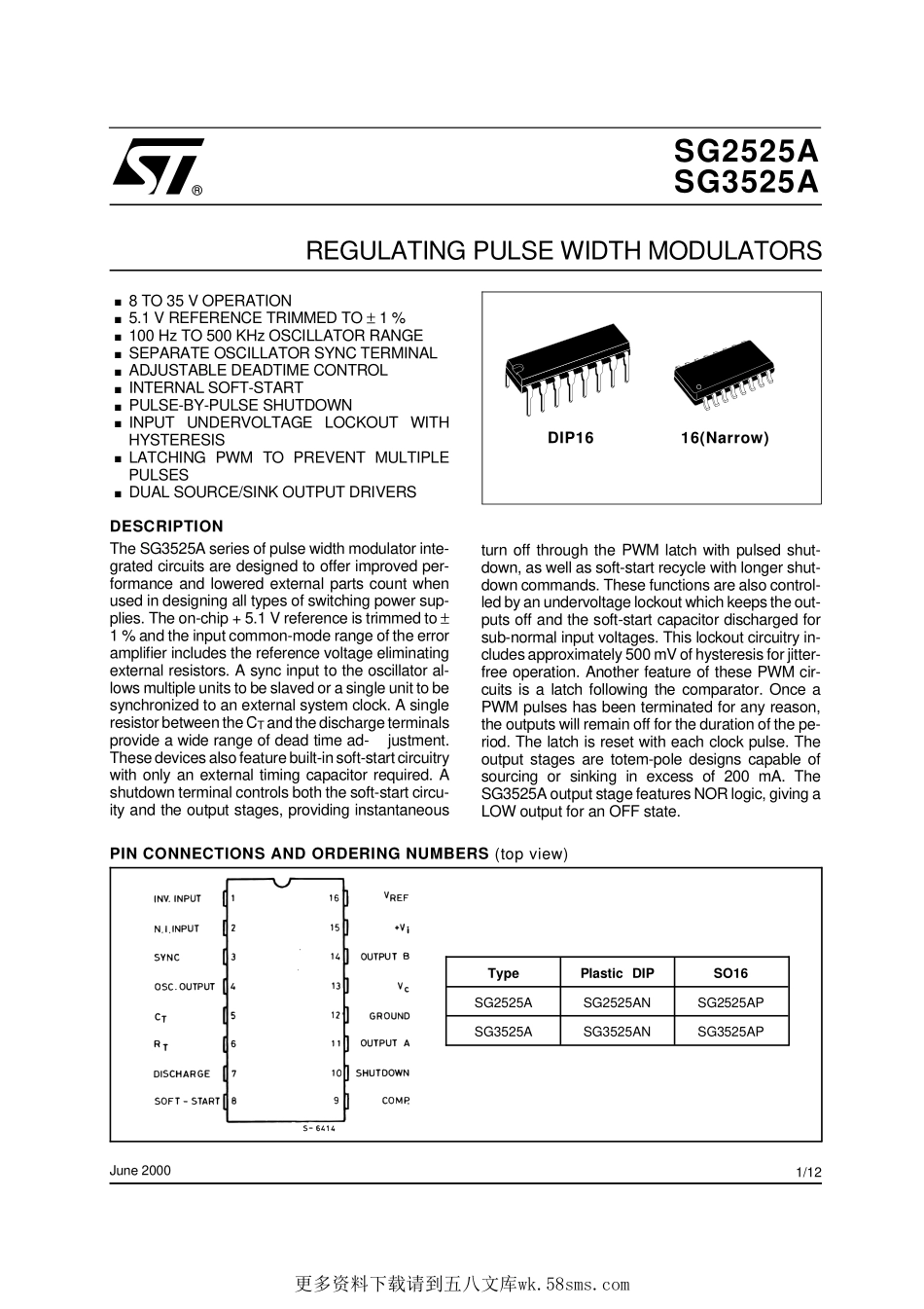 IC封装资料_电源管理芯片_SG3525AP013TR.pdf_第1页