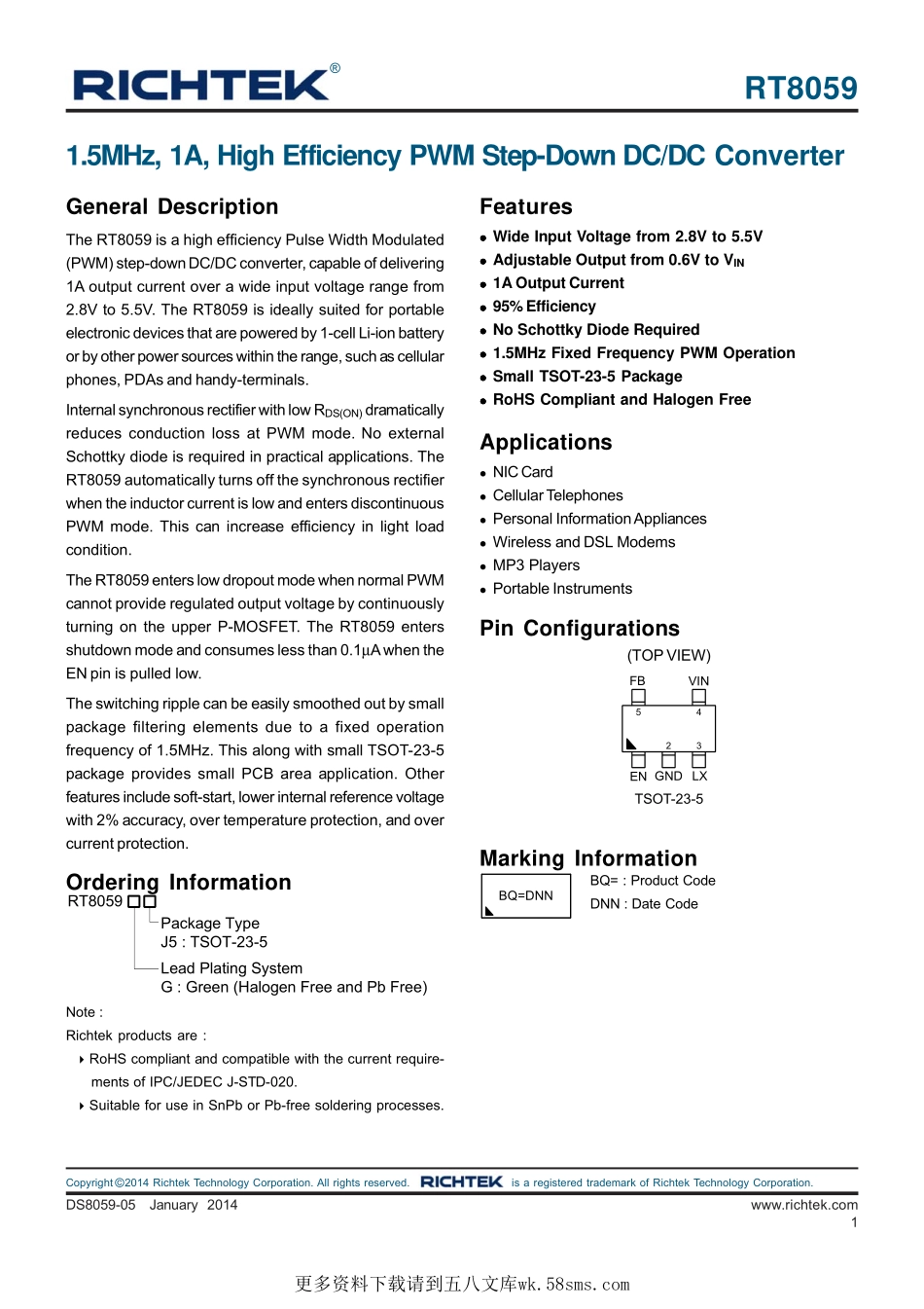 IC封装资料_电源管理芯片_RT8059GJ5.pdf_第1页