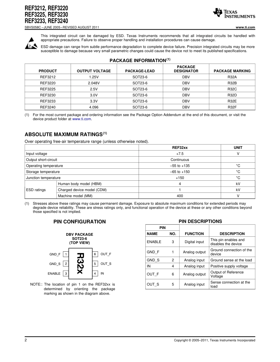 IC封装资料_电源管理芯片_REF3212AIDBVR.pdf_第2页