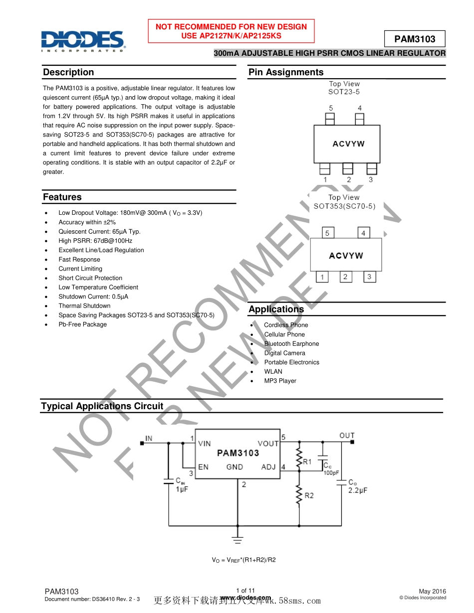 IC封装资料_电源管理芯片_PAM3103AABADJ.pdf_第1页