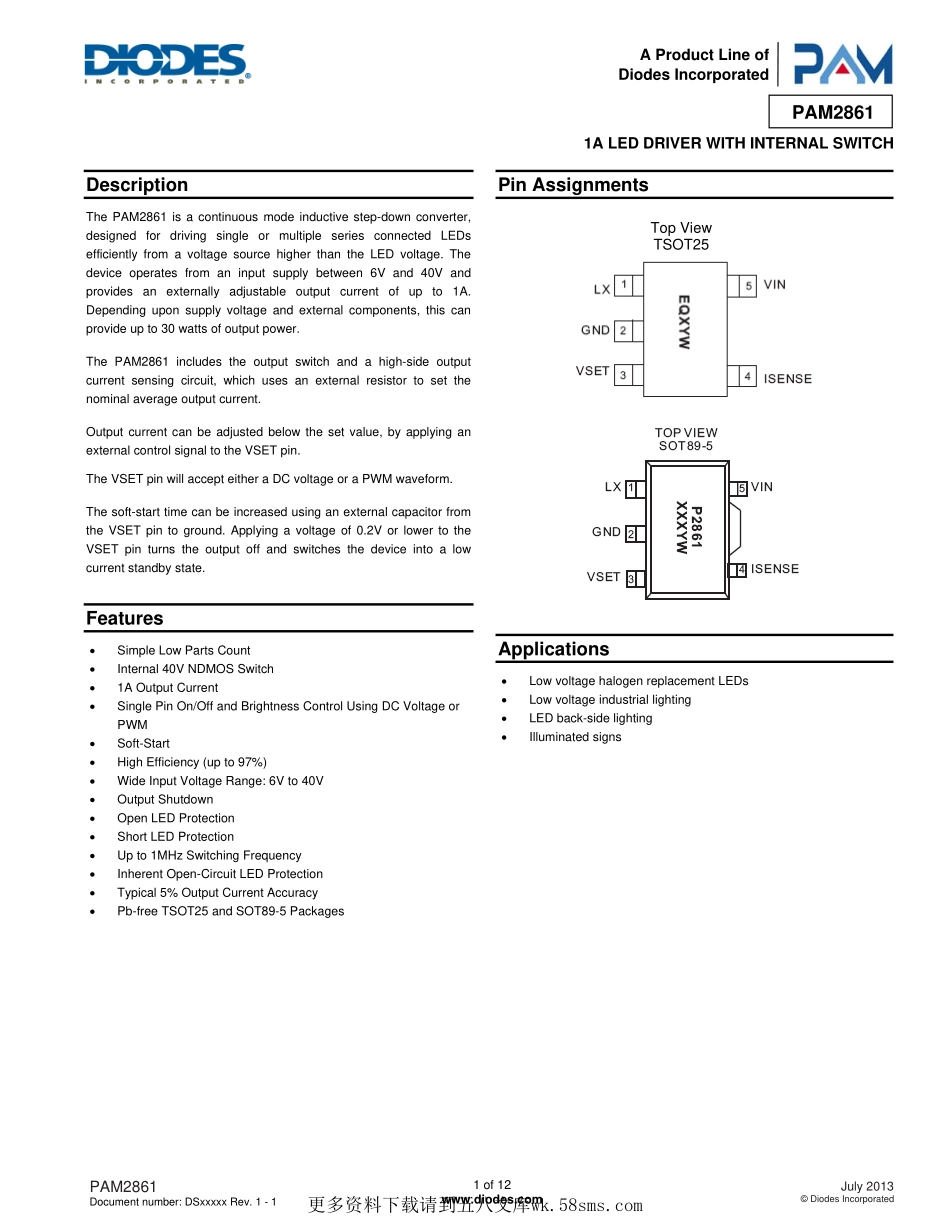 IC封装资料_电源管理芯片_PAM2861CBR.pdf_第1页