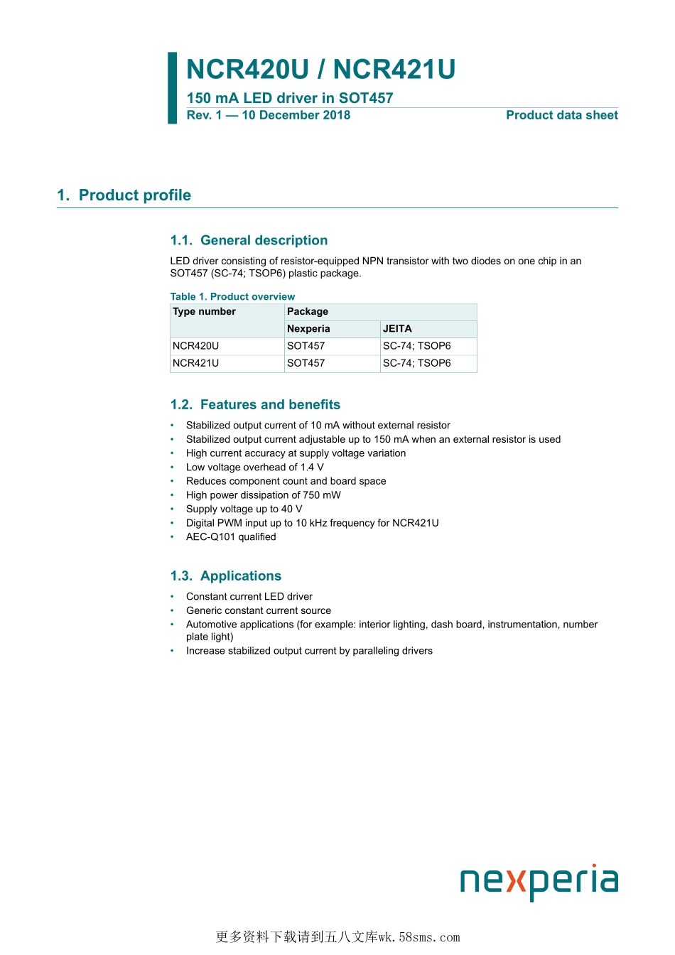 IC封装资料_电源管理芯片_NCR420UX.pdf_第1页