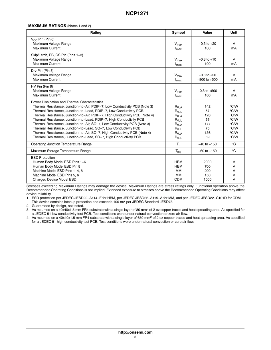 IC封装资料_电源管理芯片_NCP1271D65R2G.pdf_第3页