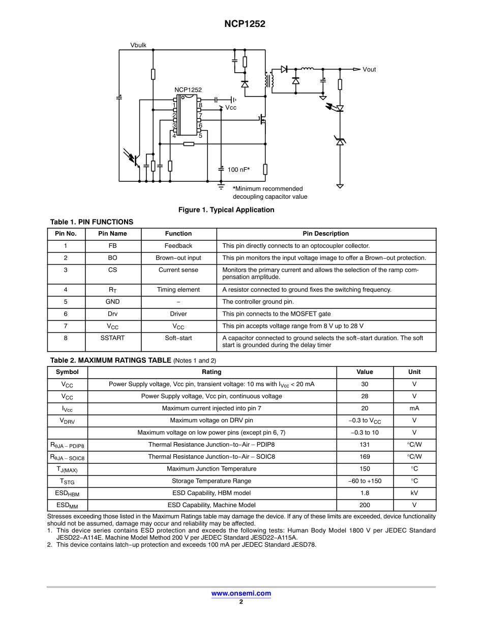 IC封装资料_电源管理芯片_NCP1252ADR2G.pdf_第2页