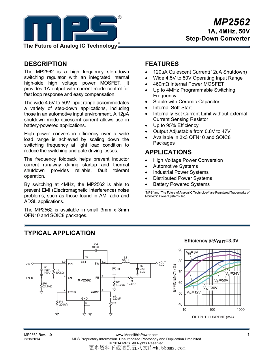 IC封装资料_电源管理芯片_MP2562DS-LF-Z.pdf_第1页