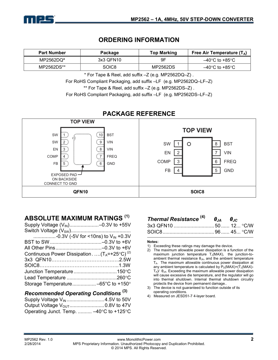 IC封装资料_电源管理芯片_MP2562DS-LF-Z.pdf_第2页