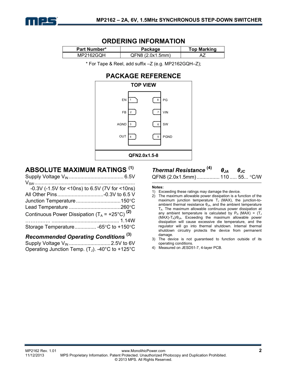 IC封装资料_电源管理芯片_MP2162.pdf_第2页