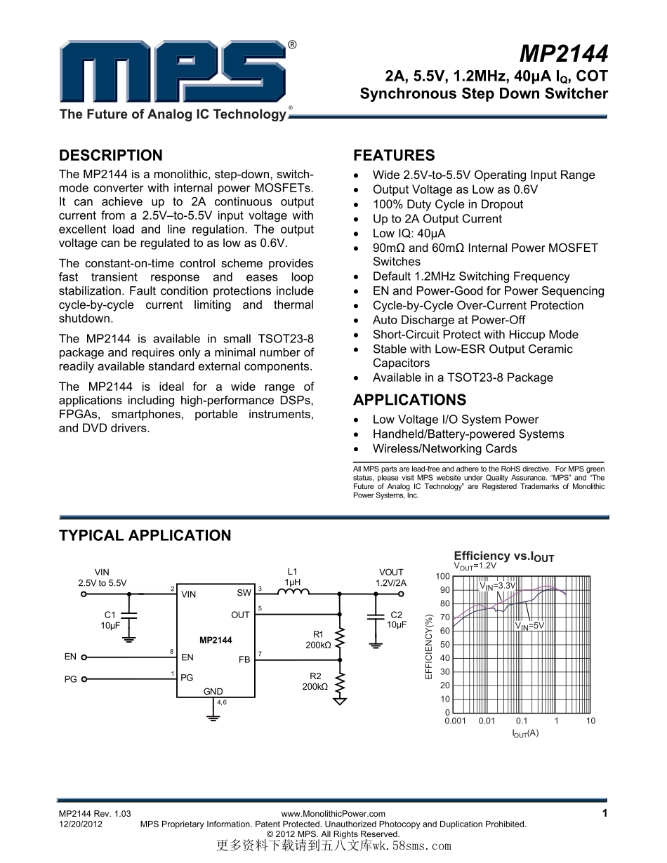 IC封装资料_电源管理芯片_MP2144GJ-Z.pdf_第1页