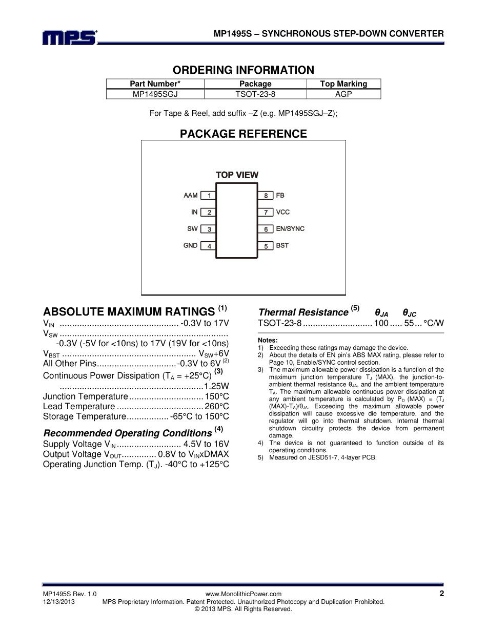 IC封装资料_电源管理芯片_MP1495S.pdf_第2页