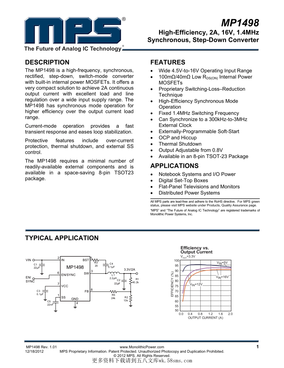 IC封装资料_电源管理芯片_MP1498.pdf_第1页