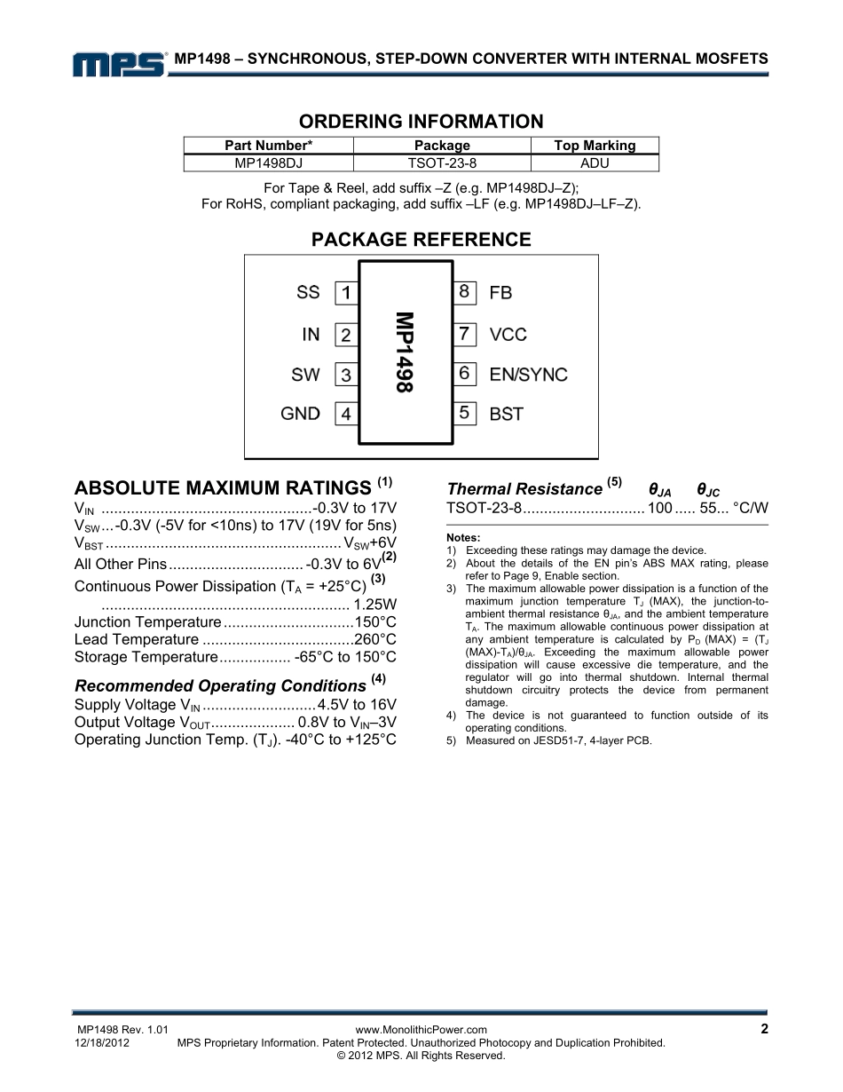 IC封装资料_电源管理芯片_MP1498.pdf_第2页