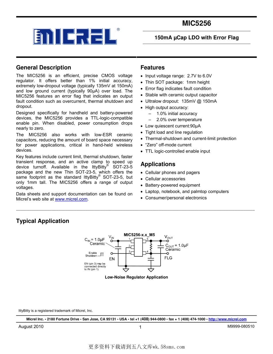 IC封装资料_电源管理芯片_MIC5256-3.3YM5-TR.pdf_第1页