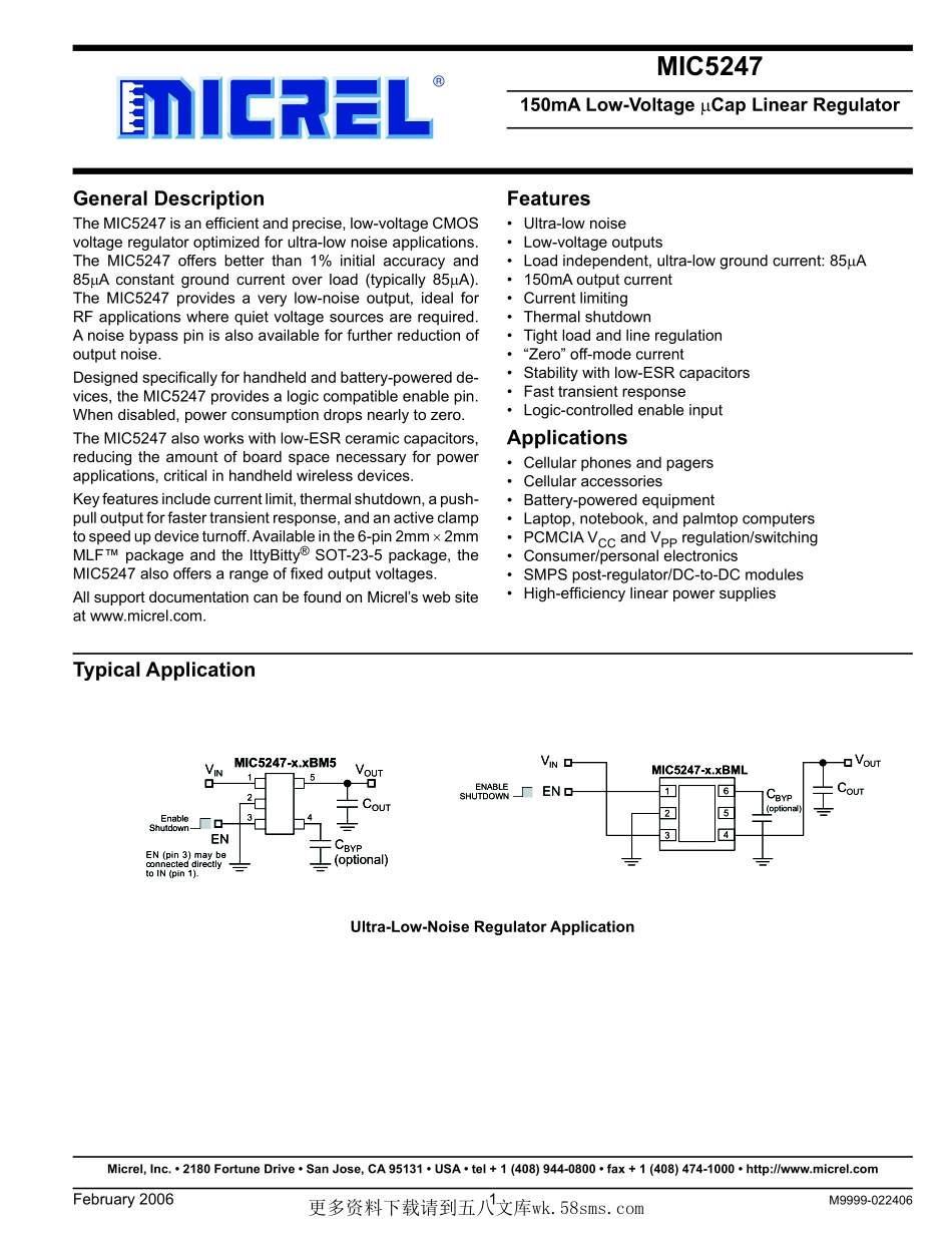 IC封装资料_电源管理芯片_MIC5247-1.8YM5-TR.pdf_第1页
