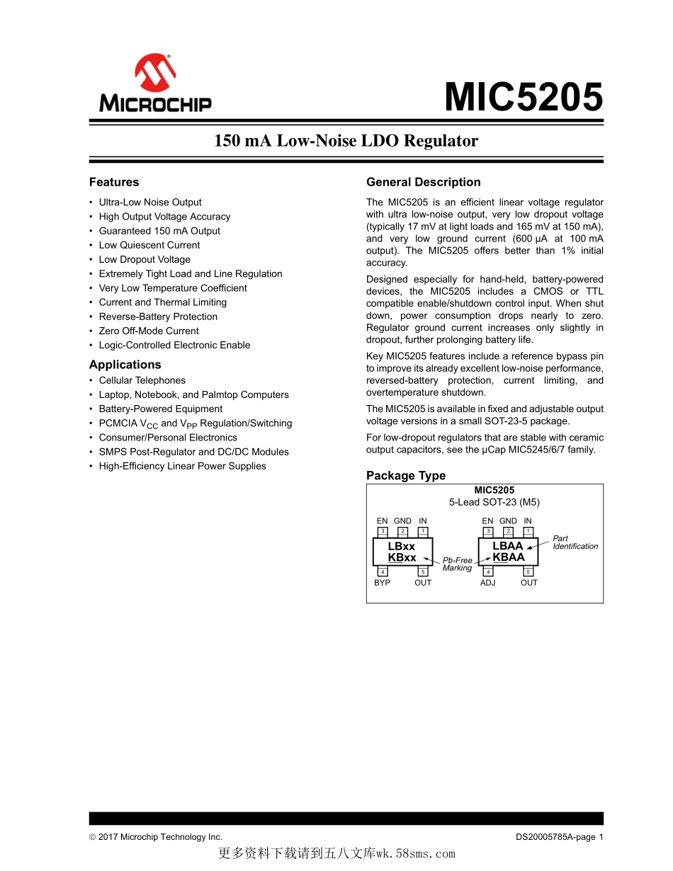 IC封装资料_电源管理芯片_MIC5205-3.3YM5-TR.pdf_第1页