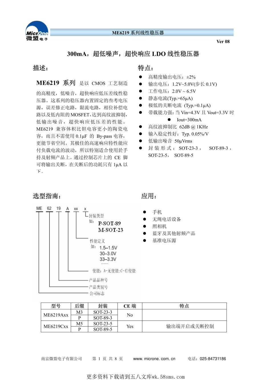 IC封装资料_电源管理芯片_ME6219C28M5G.pdf_第1页