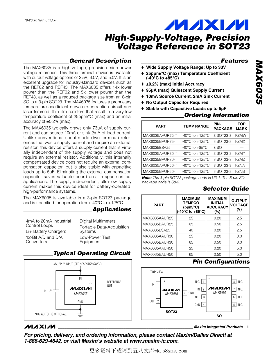 IC封装资料_电源管理芯片_MAX6035BAUR25+T.pdf_第1页