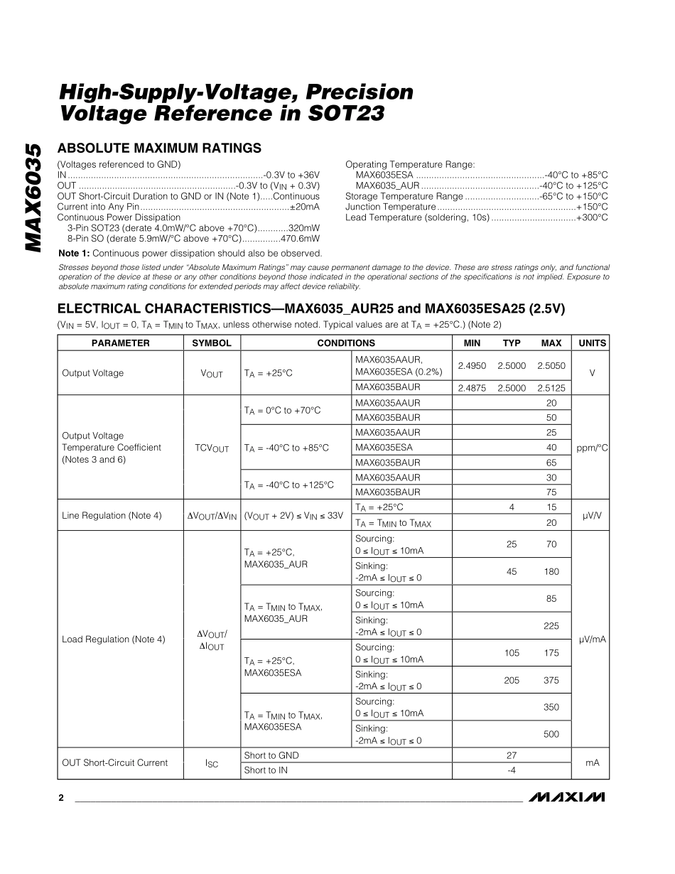 IC封装资料_电源管理芯片_MAX6035BAUR25+T.pdf_第2页