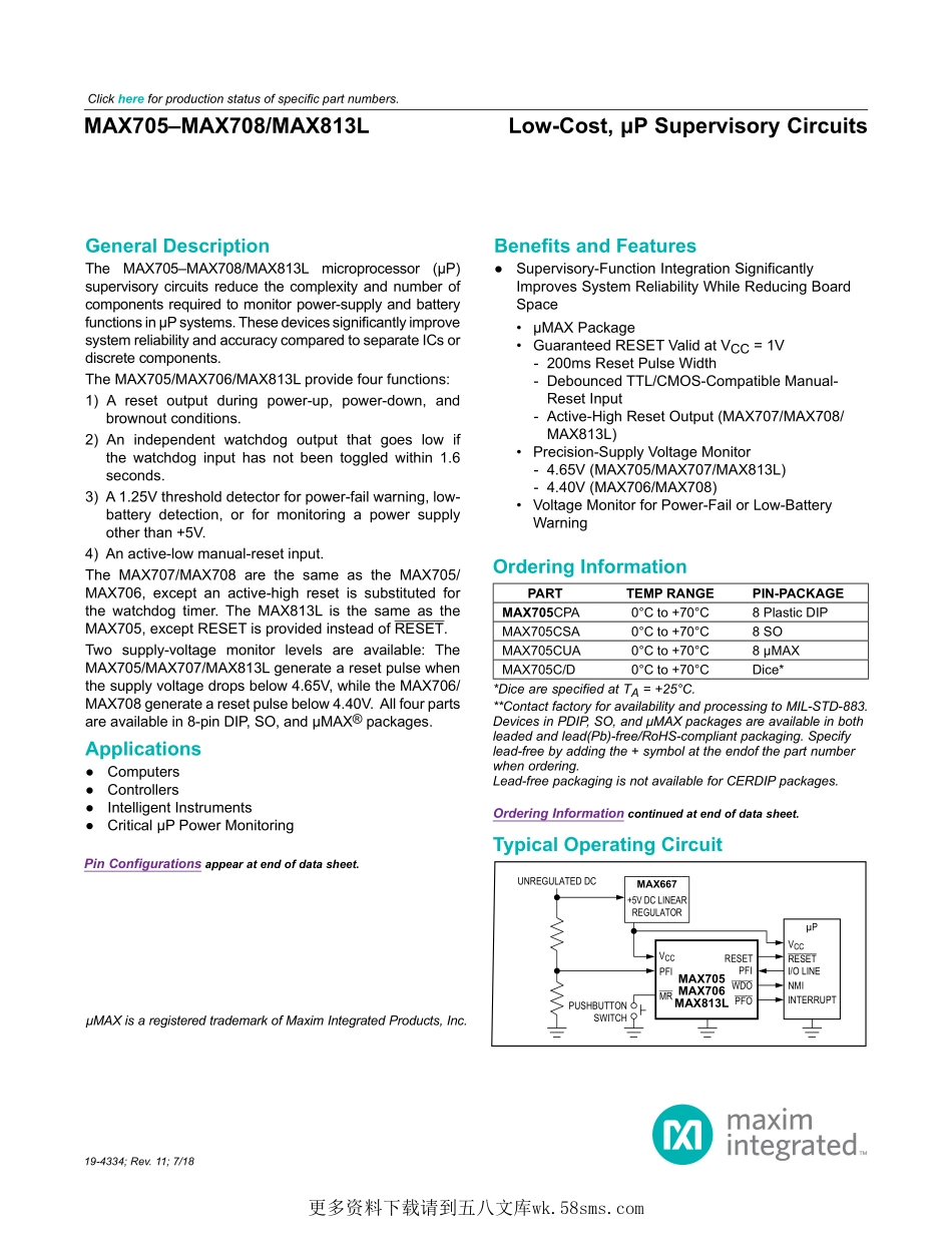 IC封装资料_电源管理芯片_MAX705CSA_T.pdf_第1页