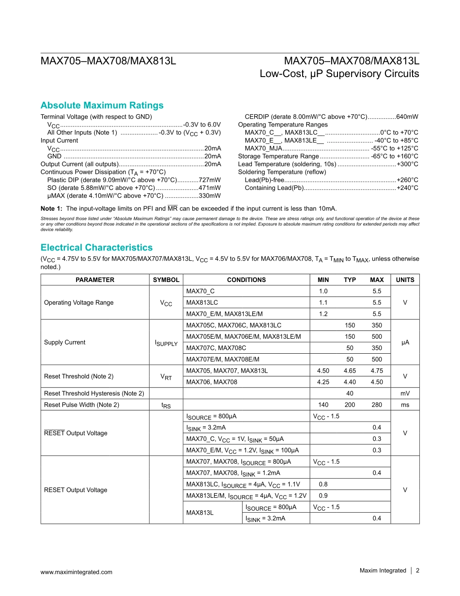 IC封装资料_电源管理芯片_MAX705CSA_T.pdf_第2页