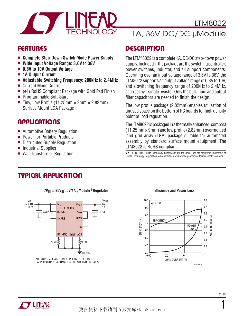 IC封装资料_电源管理芯片_LTM8022EV_PBF.pdf_第1页