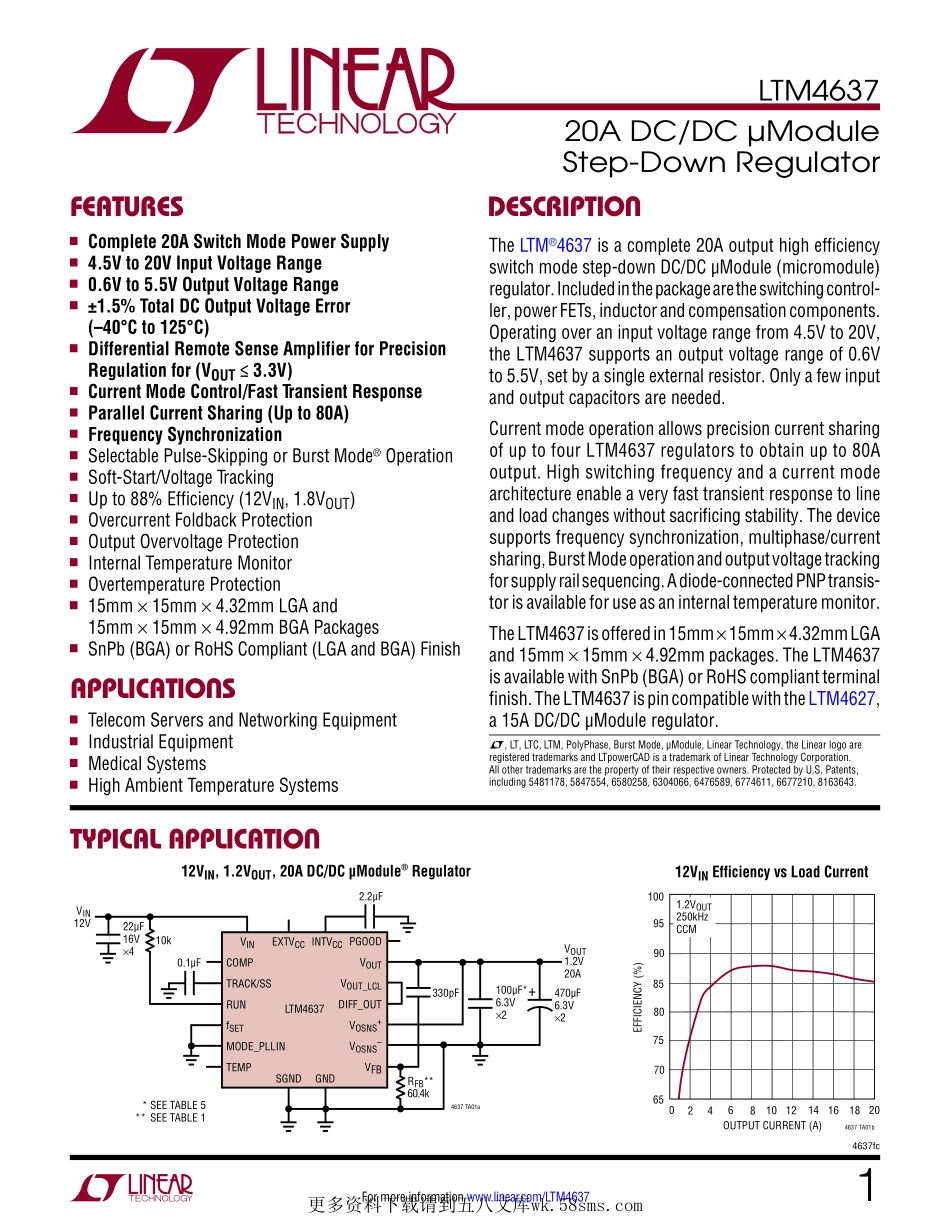 IC封装资料_电源管理芯片_LTM4637EV_PBF.pdf_第1页
