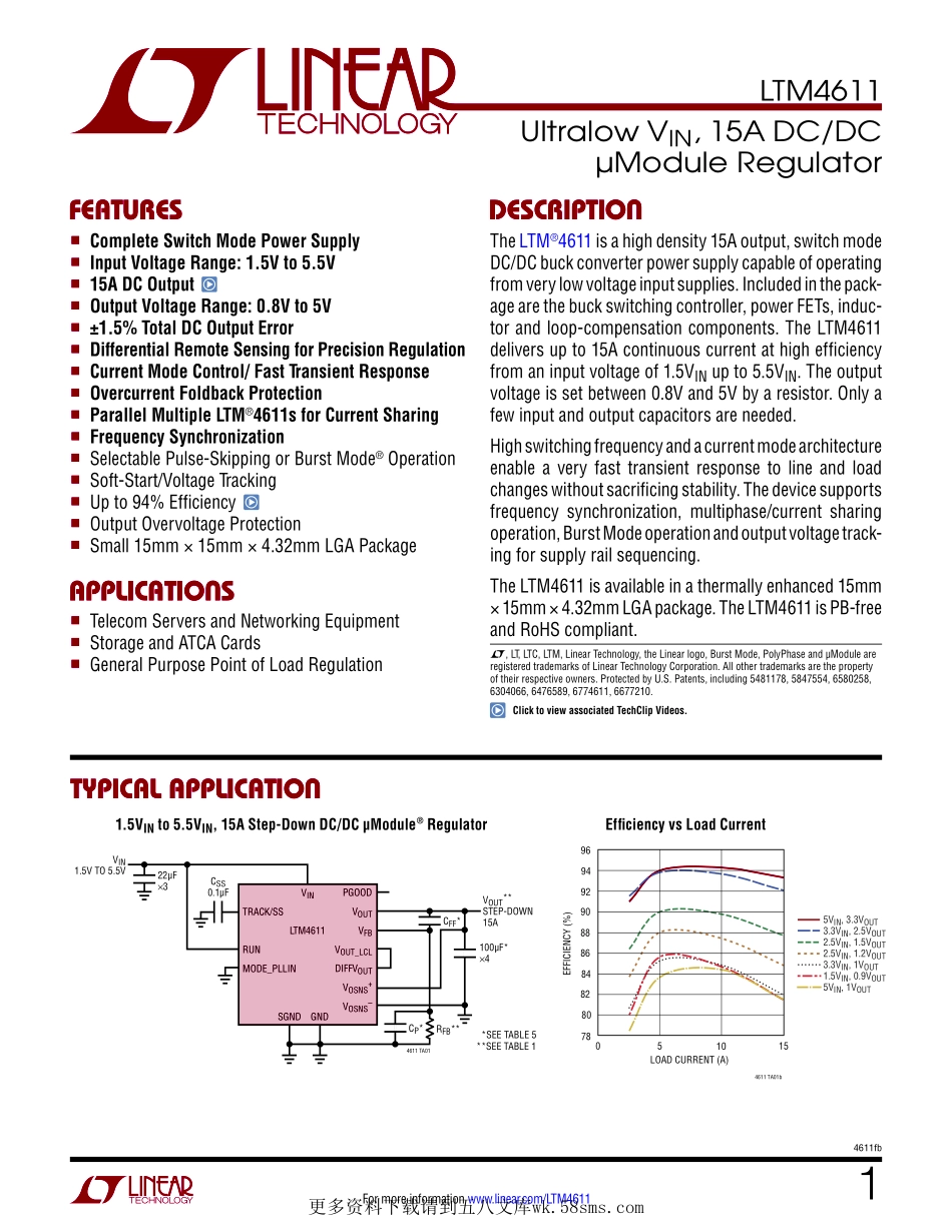 IC封装资料_电源管理芯片_LTM4611IV_PBF.pdf_第1页