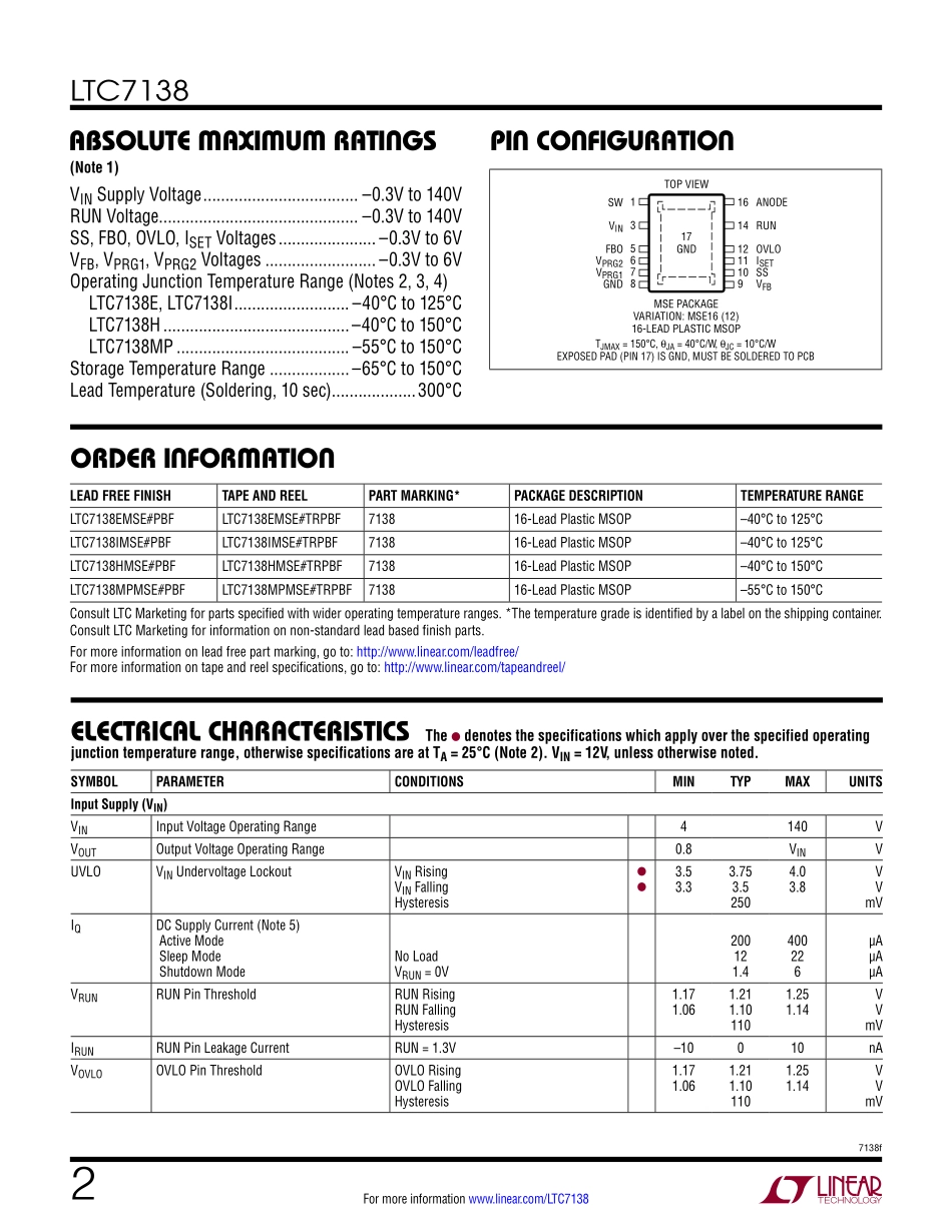 IC封装资料_电源管理芯片_LTC7138EMSE_TRPBF.pdf_第2页