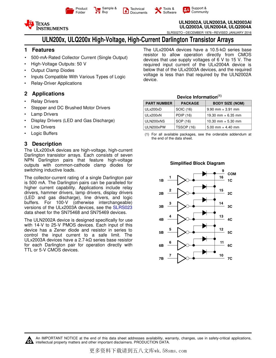 IC封装资料_晶体管_ULN2003AN.pdf_第1页