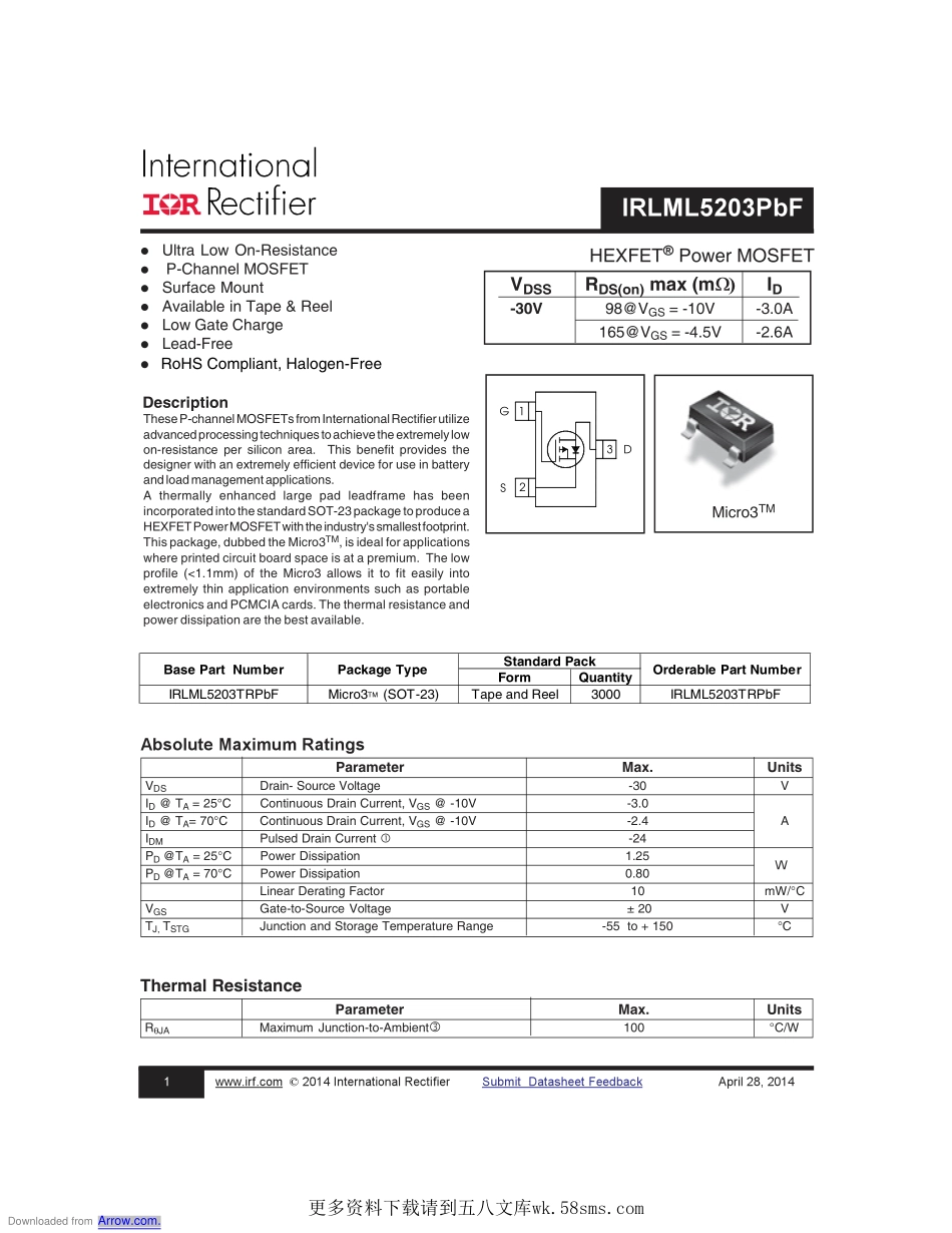 IC封装资料_晶体管_IRLML5203TR.pdf_第1页