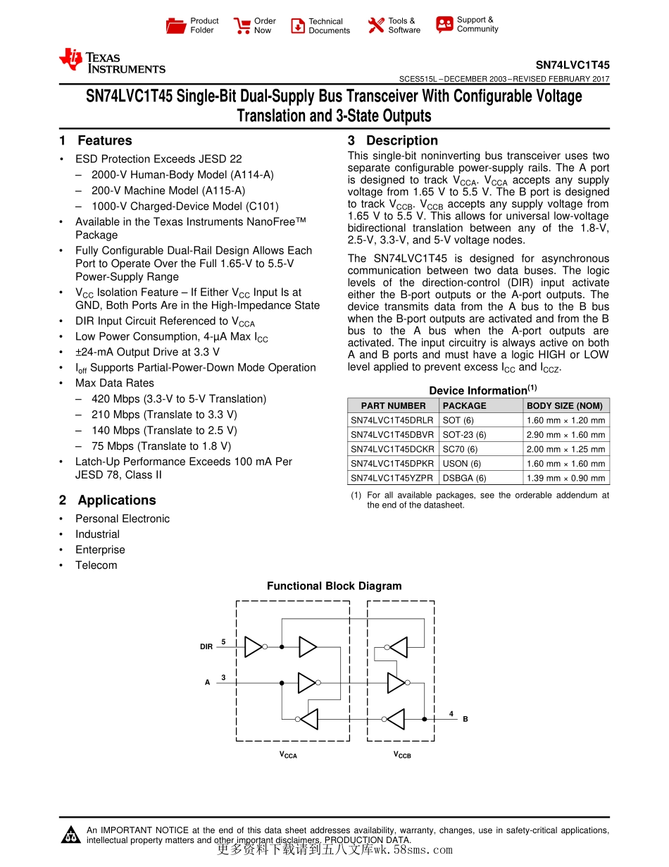 IC封装资料_接口及驱动芯片_SN74LVC1T45DCKR.pdf_第1页