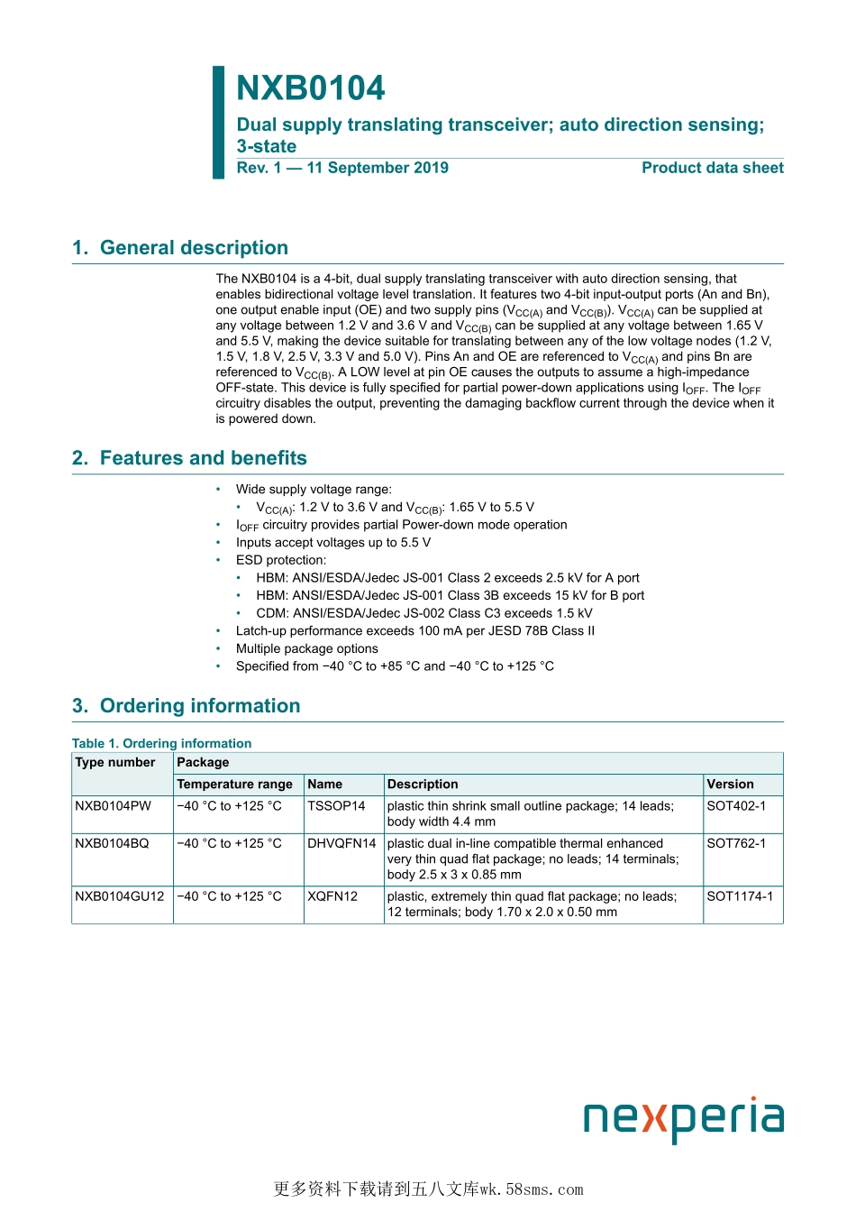 IC封装资料_接口及驱动芯片_NXB0104GU12X.pdf_第1页