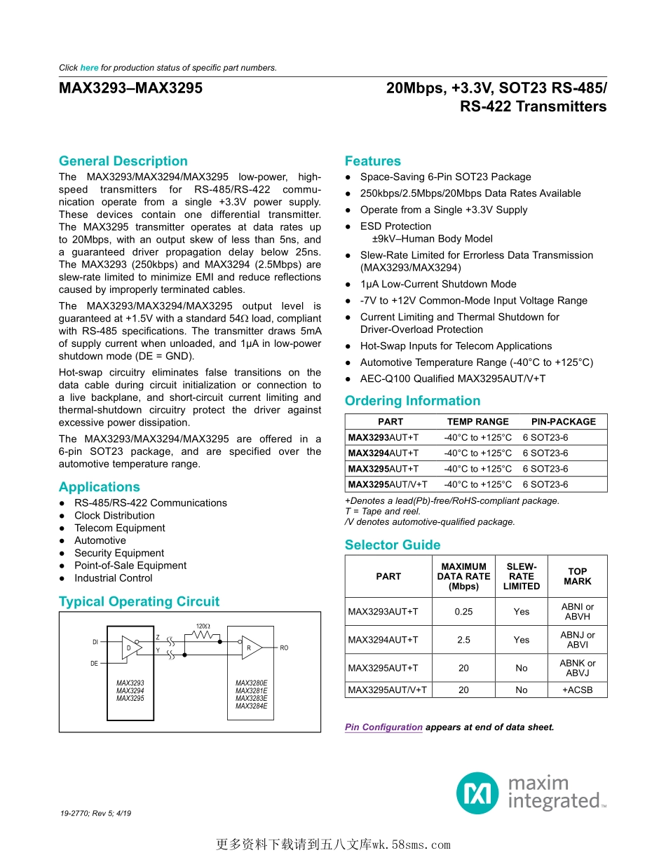 IC封装资料_接口及驱动芯片_MAX3295AUT+T.pdf_第1页