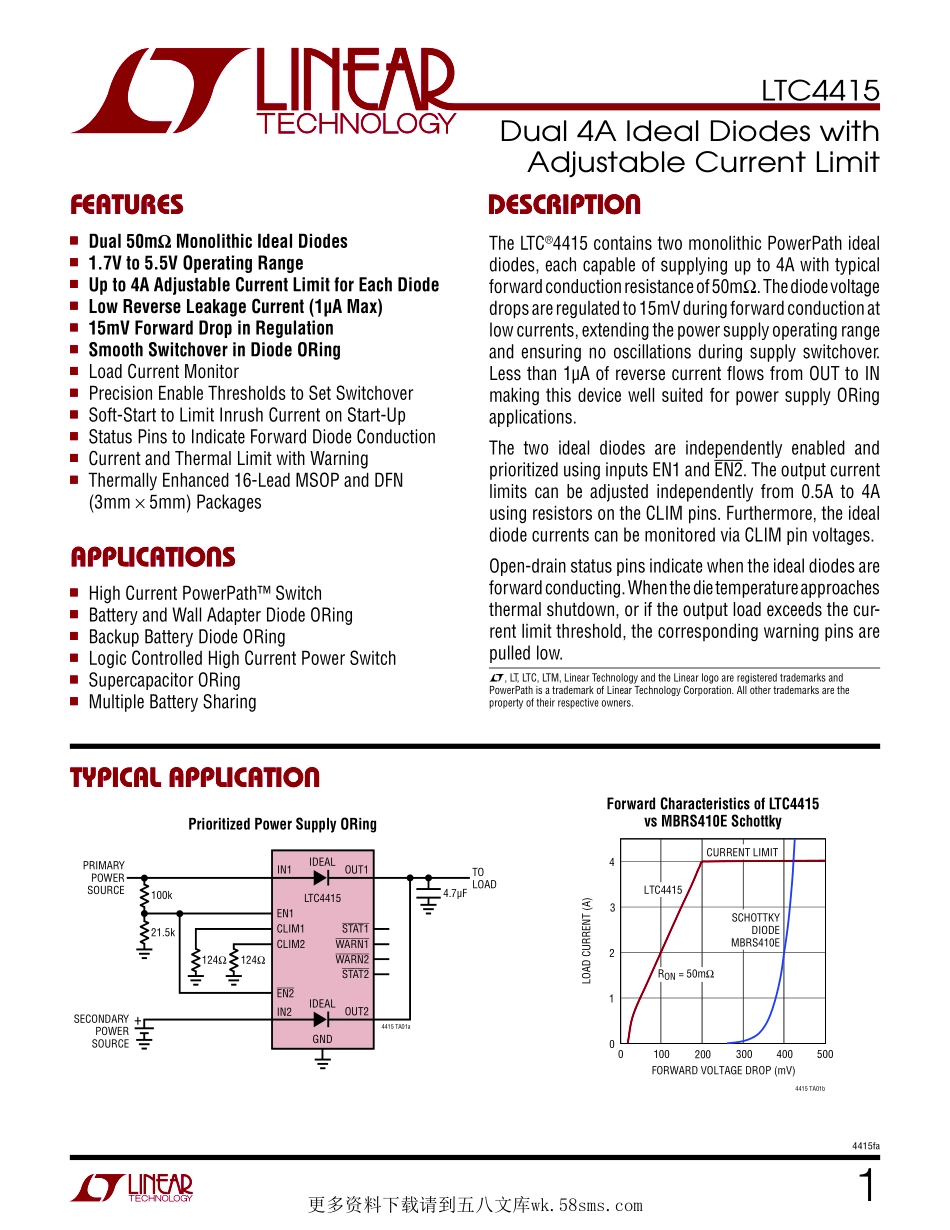 IC封装资料_电源管理芯片_LTC4415IMSE_PBF.pdf_第1页