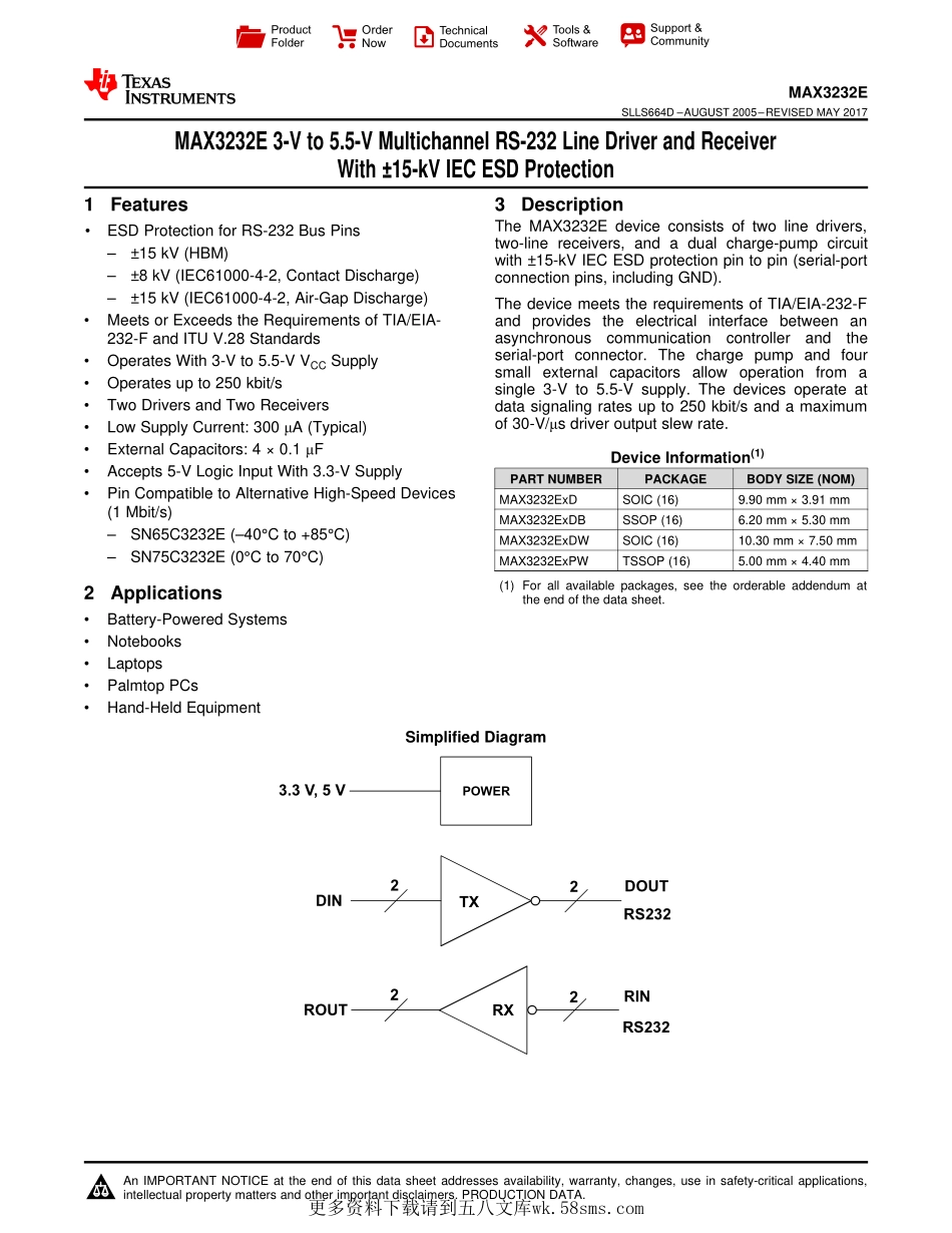 IC封装资料_接口及驱动芯片_MAX3232ECD.pdf_第1页