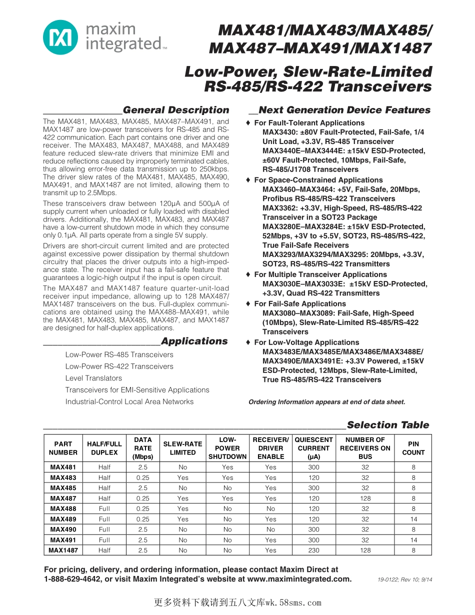 IC封装资料_接口及驱动芯片_MAX485ESA.pdf_第1页