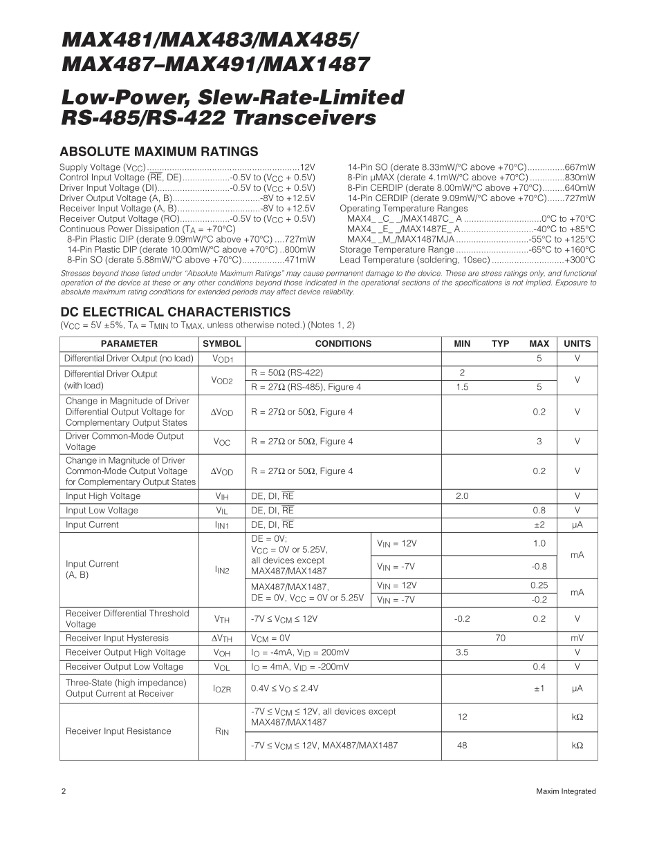 IC封装资料_接口及驱动芯片_MAX485ESA.pdf_第2页