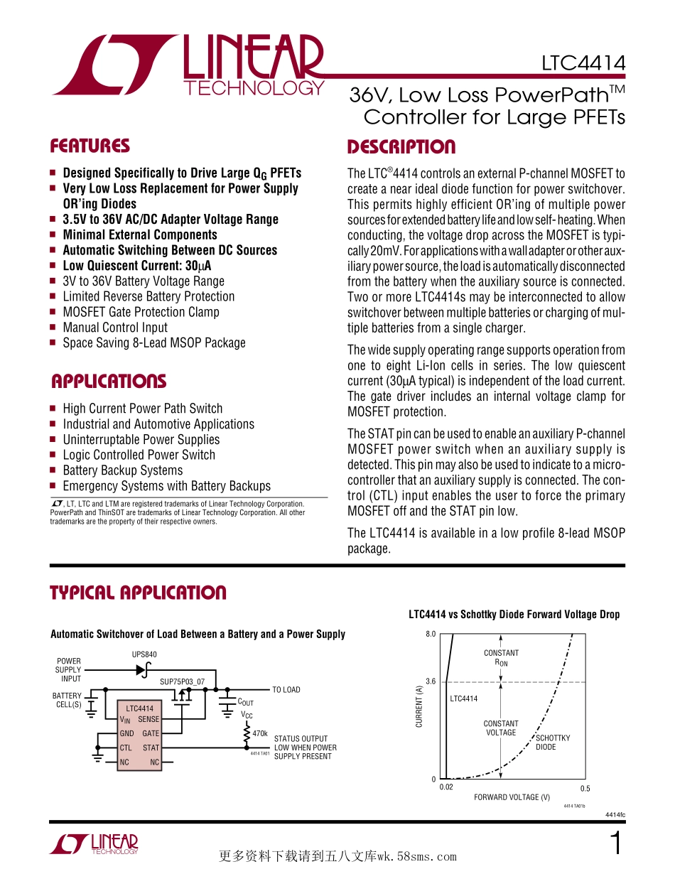 IC封装资料_电源管理芯片_LTC4414EMS8_PBF.pdf_第1页