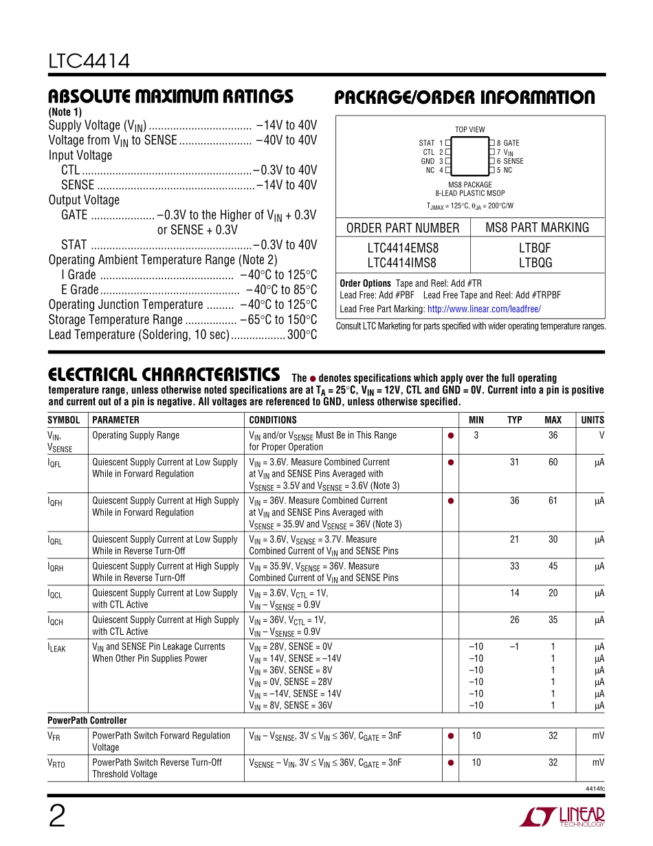 IC封装资料_电源管理芯片_LTC4414EMS8_PBF.pdf_第2页