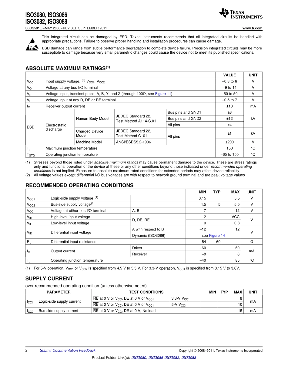 IC封装资料_接口及驱动芯片_ISO3082DWR.pdf_第2页