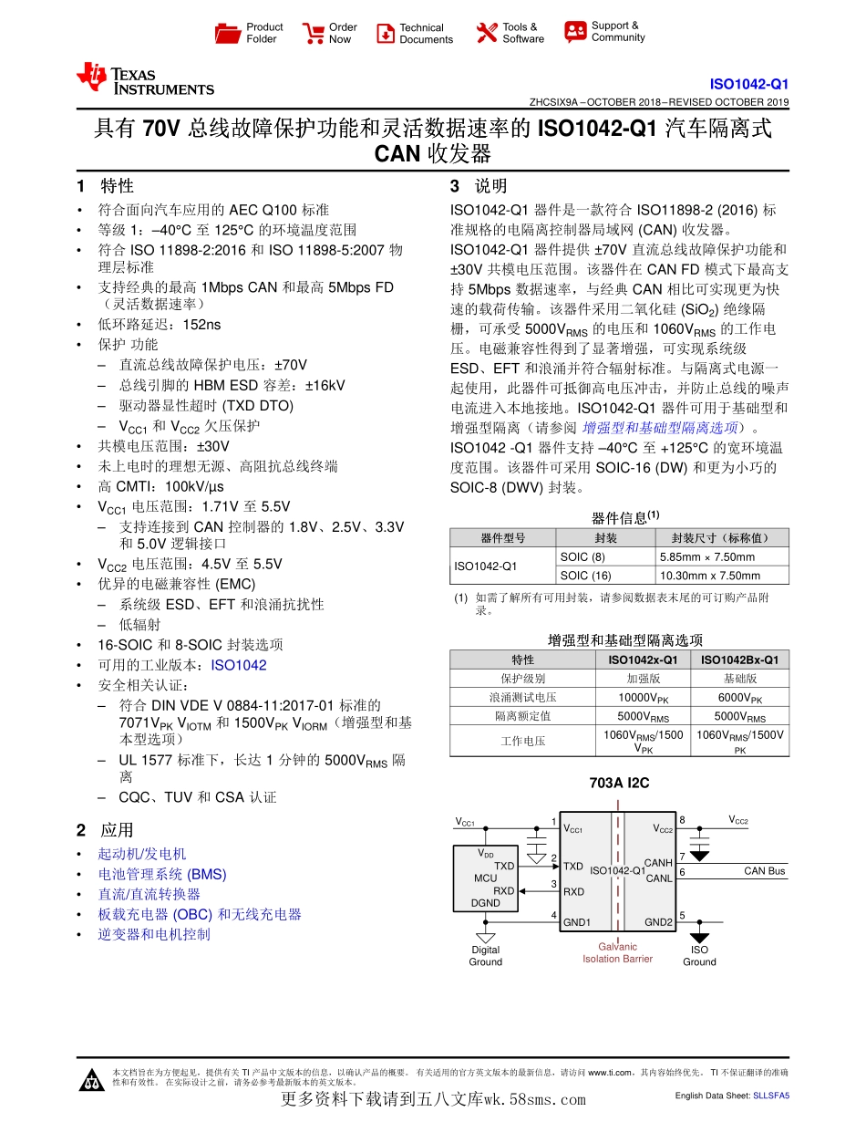 IC封装资料_接口及驱动芯片_ISO1042BQDWVRQ1.pdf_第1页